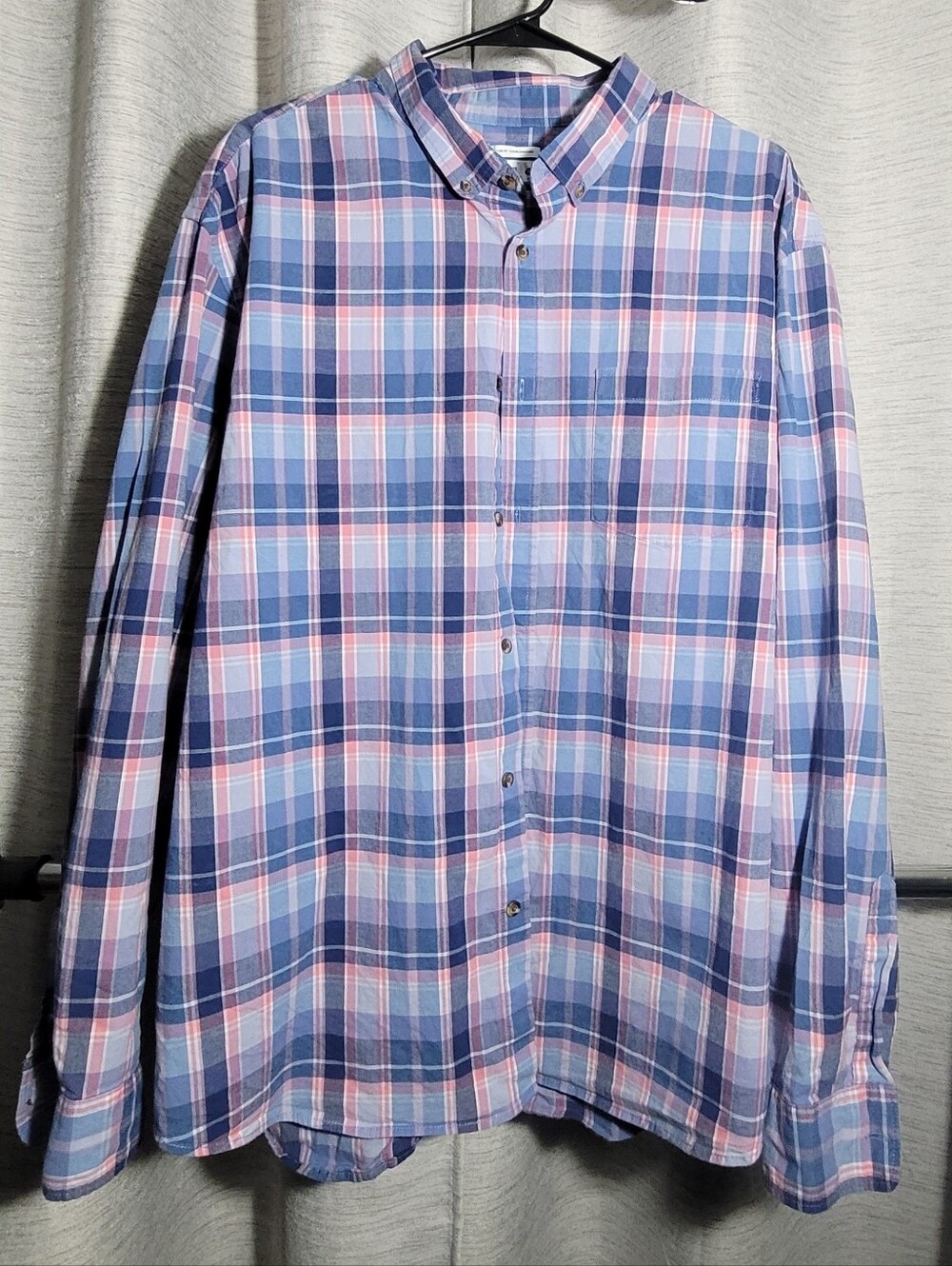 Old Navy Blue and Pink Plaid Button-Down Shirt Mens XL